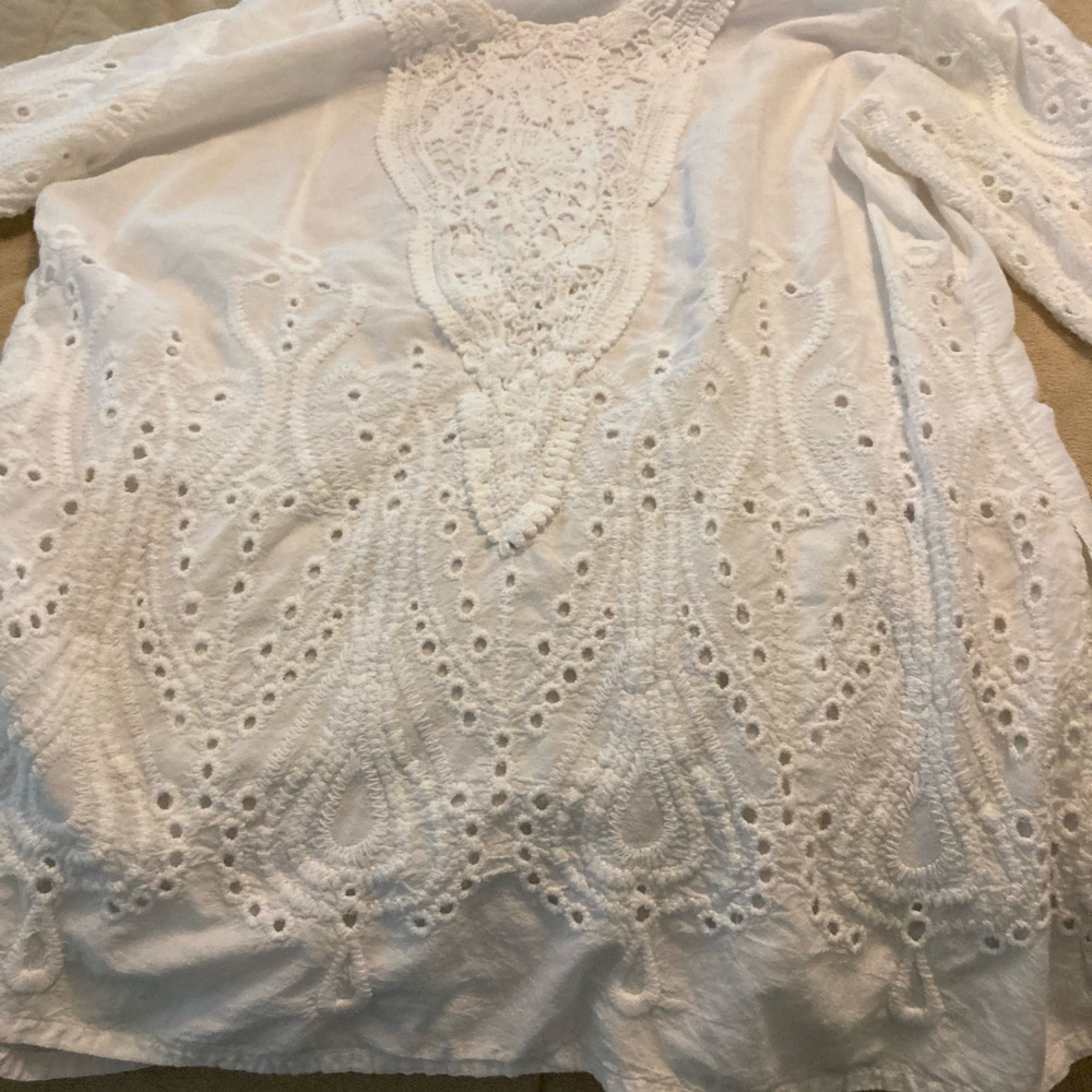 Cream Embroidered Long Sleeve Blouse